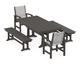 Coastal 5-Piece Farmhouse Dining Set with Trestle Legs and Benches