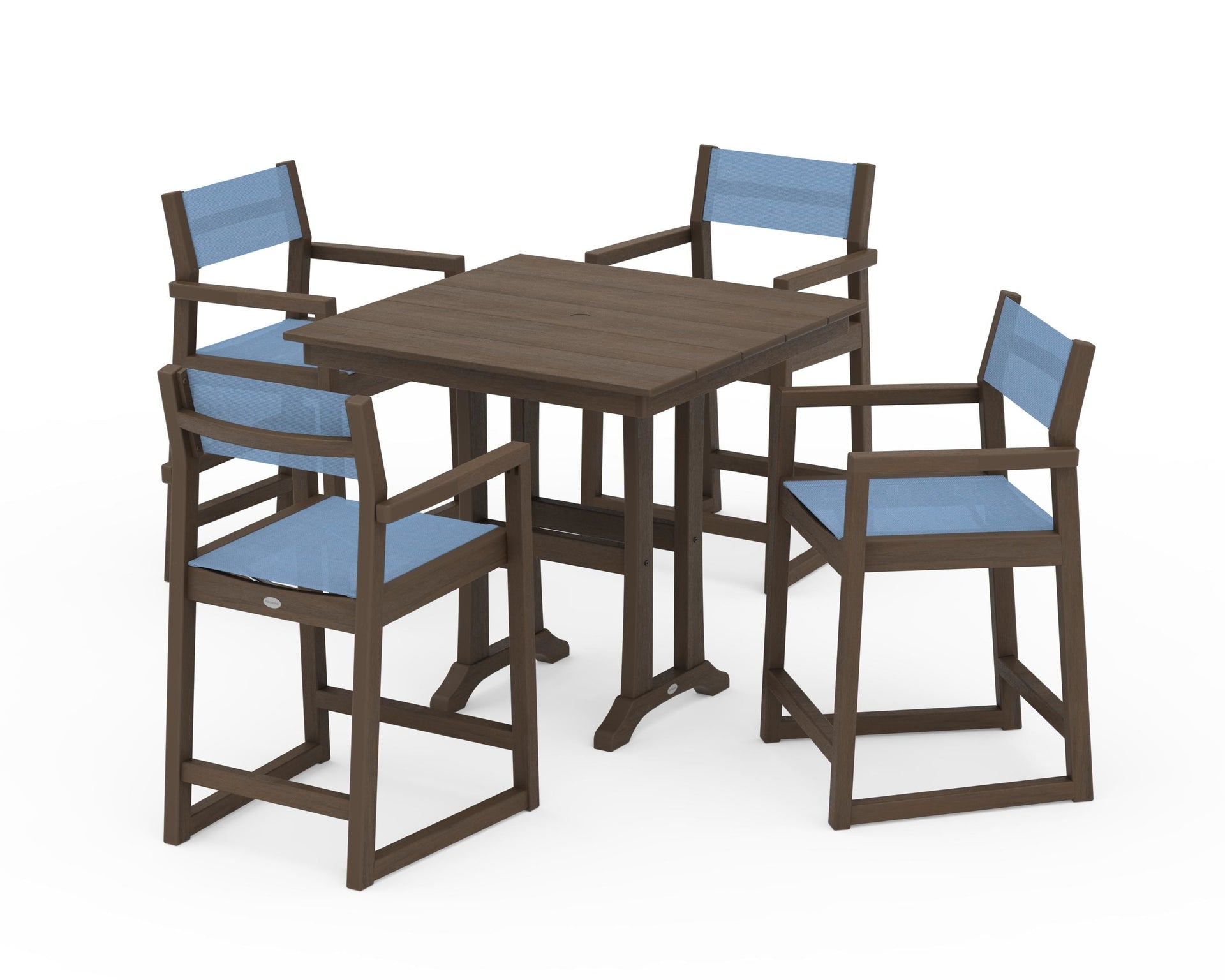 EDGE Sling Arm Chair 5-Piece Farmhouse Counter Set with Trestle Legs