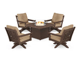 Vineyard 5-Piece Deep Seating Swivel Conversation Set with Fire Pit Table