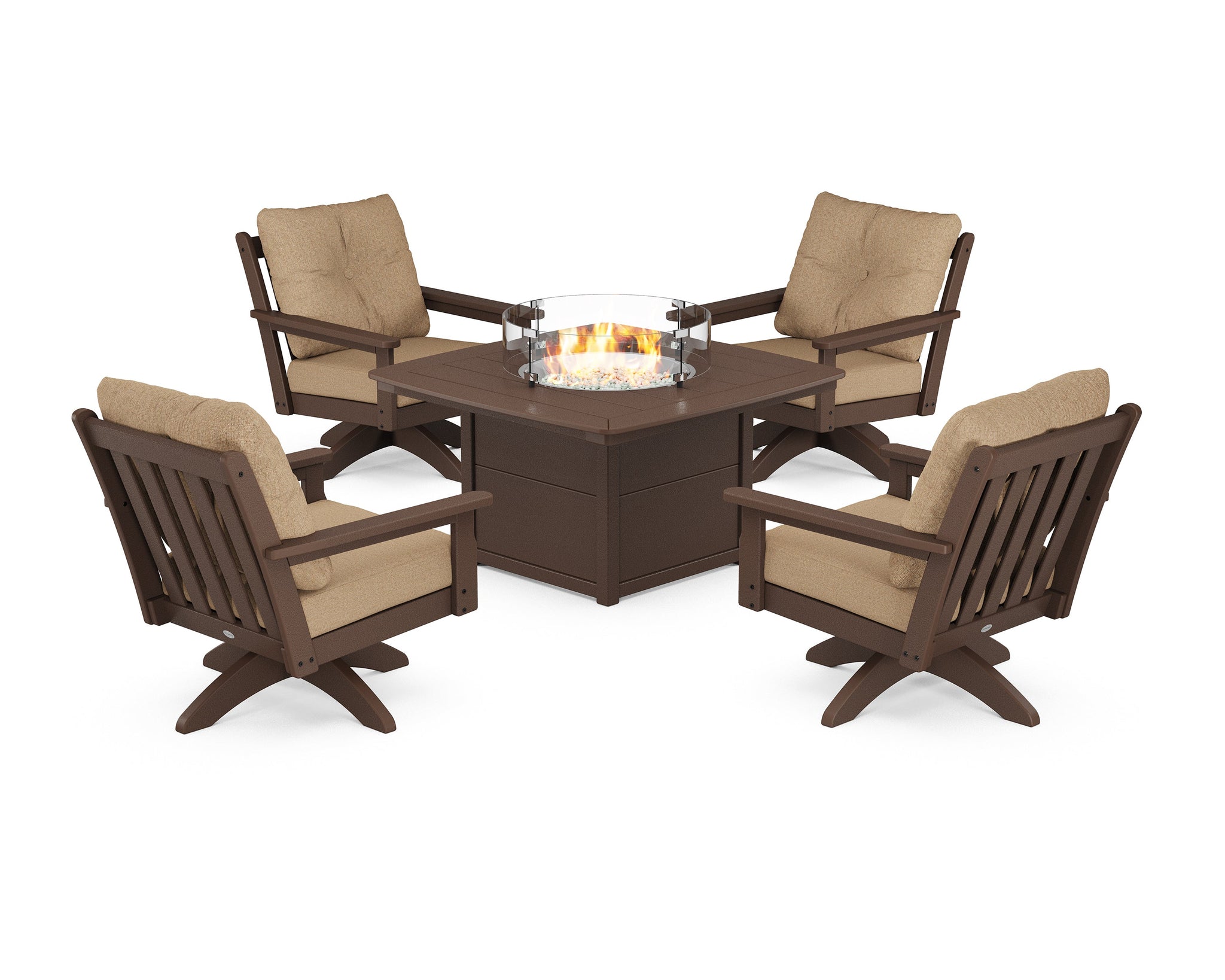 Vineyard 5-Piece Deep Seating Swivel Conversation Set with Fire Pit Table