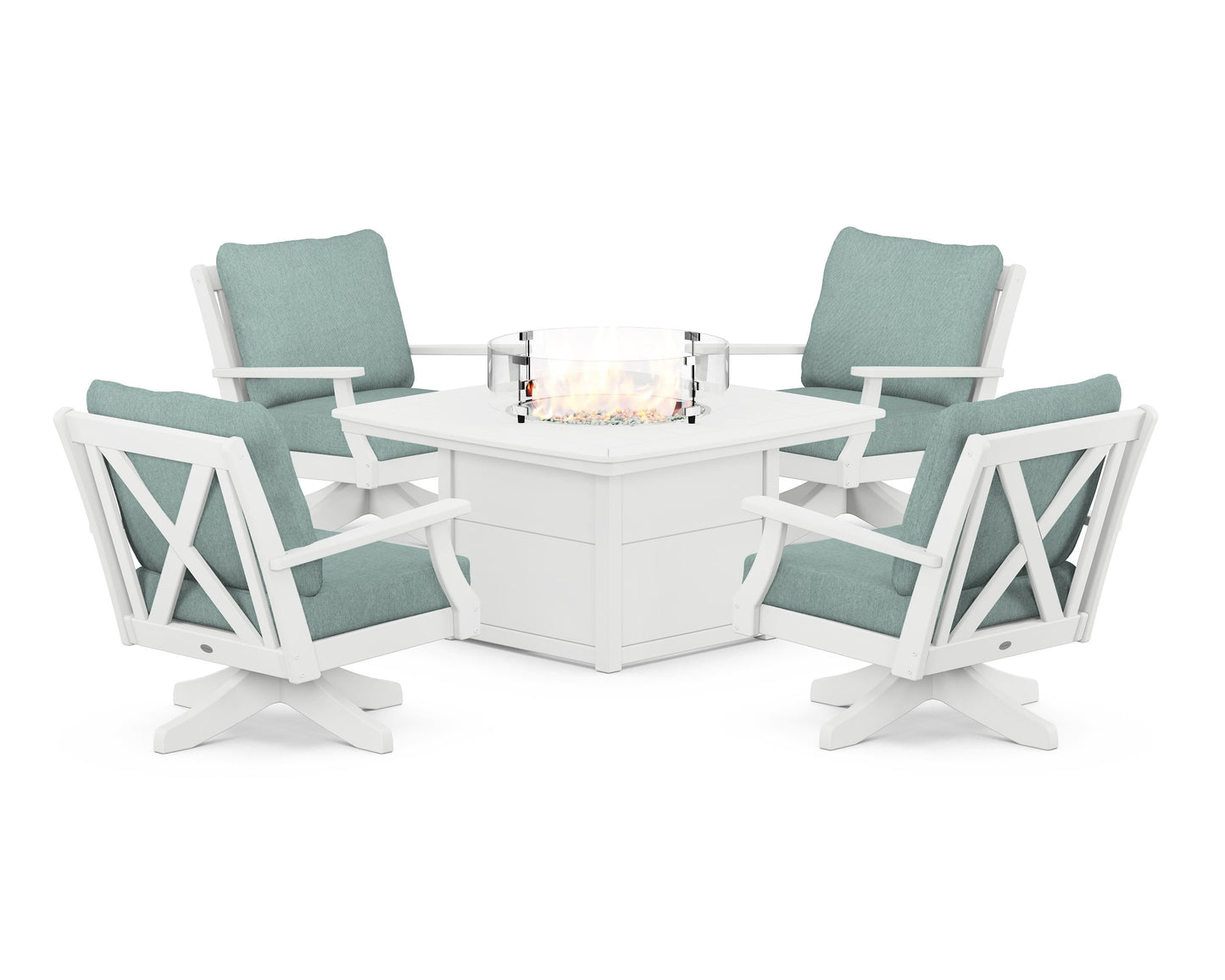 Braxton 5-Piece Deep Seating Swivel Conversation Set with Fire Pit Table