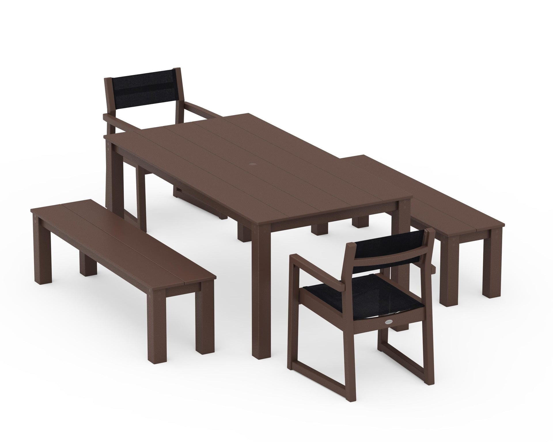 EDGE Sling Arm Chair 5-Piece Parsons Dining Set with Benches