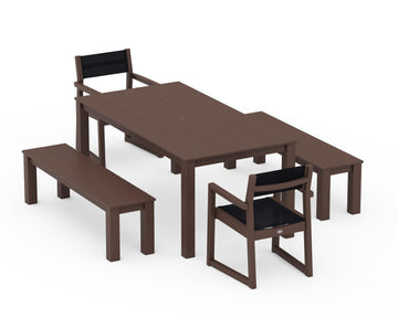 EDGE Sling Arm Chair 5-Piece Parsons Dining Set with Benches