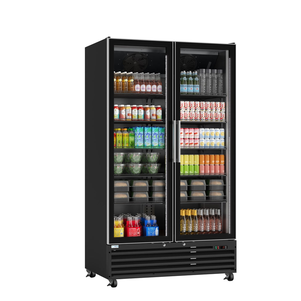 45 in. Two-Door Commercial Display Merchandiser Refrigerator in Sleek Black, 35 cu. ft. ETL Listed