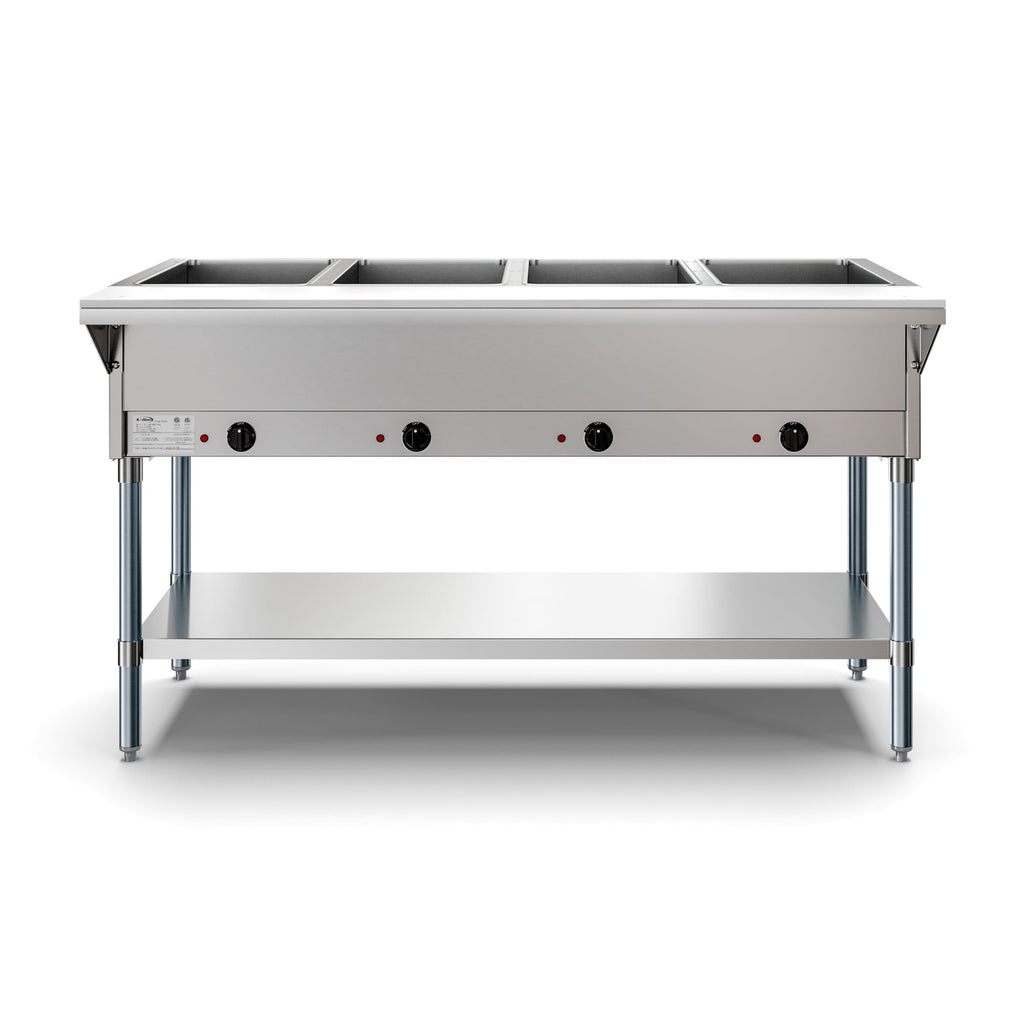 Four Pan Open Well Electric Steam Table with Undershelf