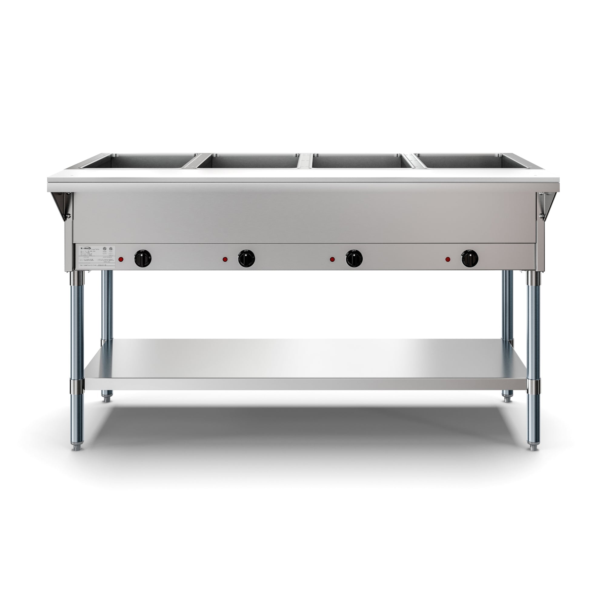 Four Pan Open Well Electric Steam Table with Undershelf