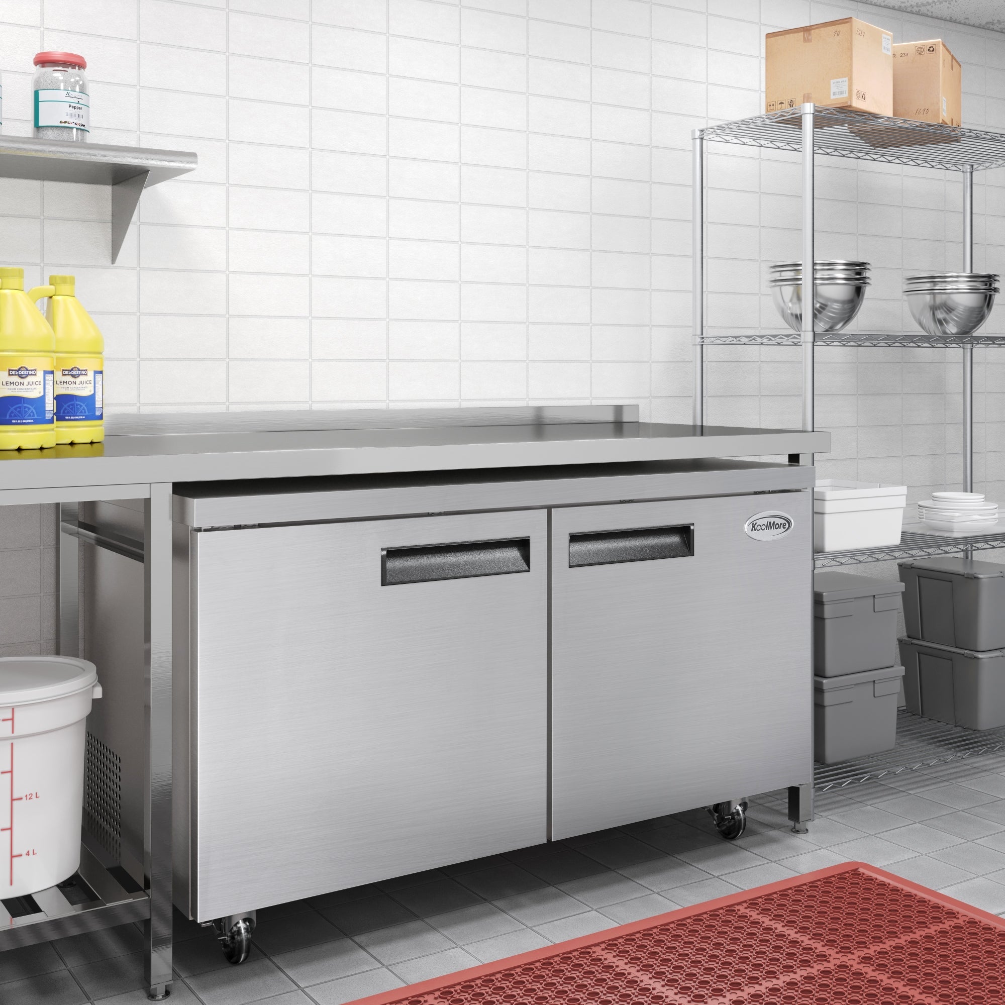 60 in. Two-Door Commercial Undercounter Freezer in Stainless Steel with Casters, ETL Listed