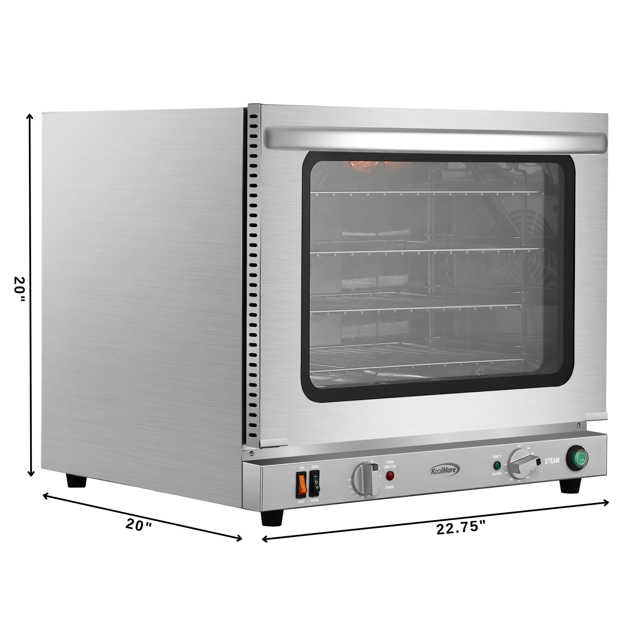 23 in. Countertop Convection Oven for Half-Size Pans with 4 Racks 2800W of Power and Steam Injection, 240V in Stainless-Steel