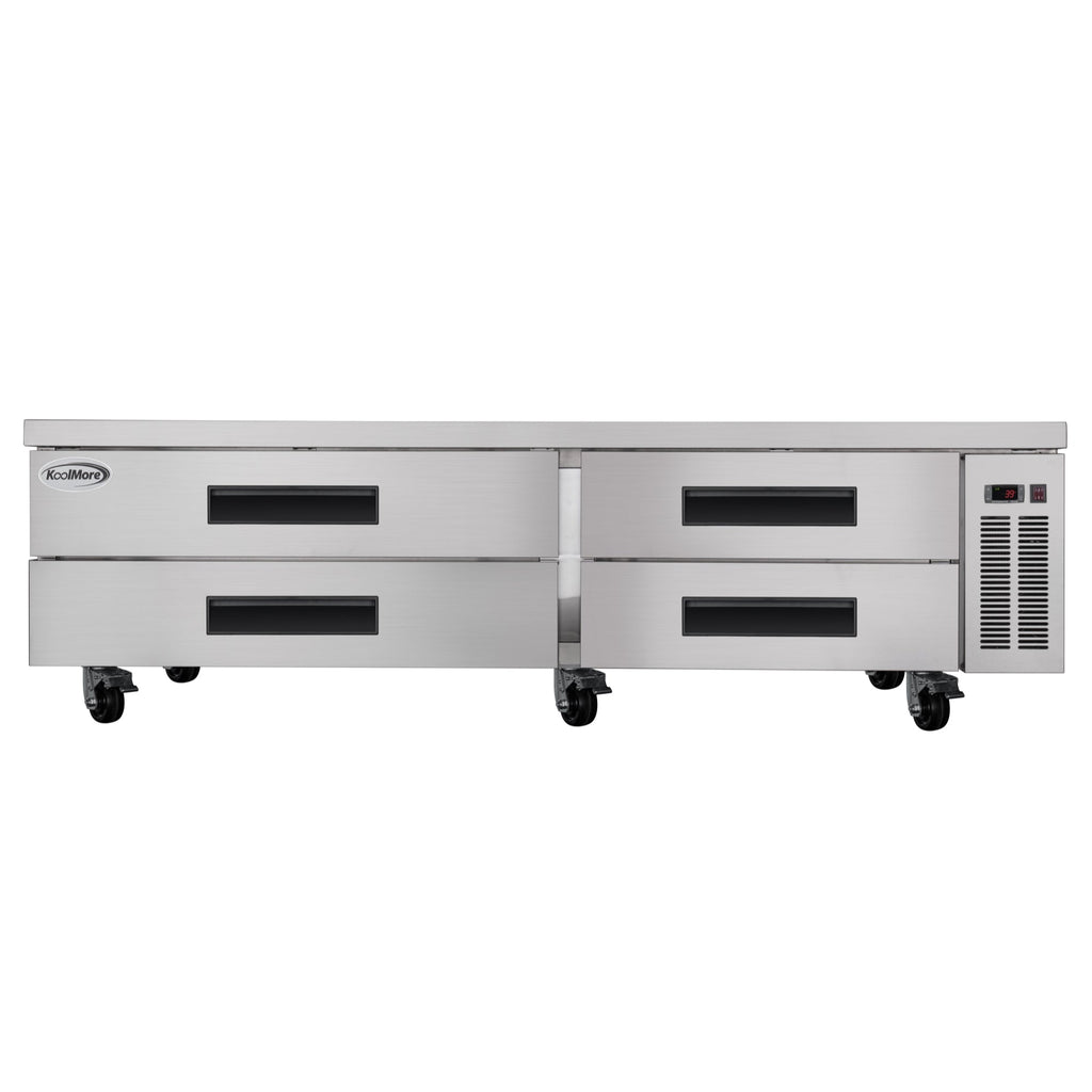 84 in. Commercial Chef Base Refrigerator Storage Cabinet for Cold Foods, Fresh Ingredients, and Condiments, Refrigerated Pull-Out Drawers, Rolling Caster Wheels, ETL Listed
