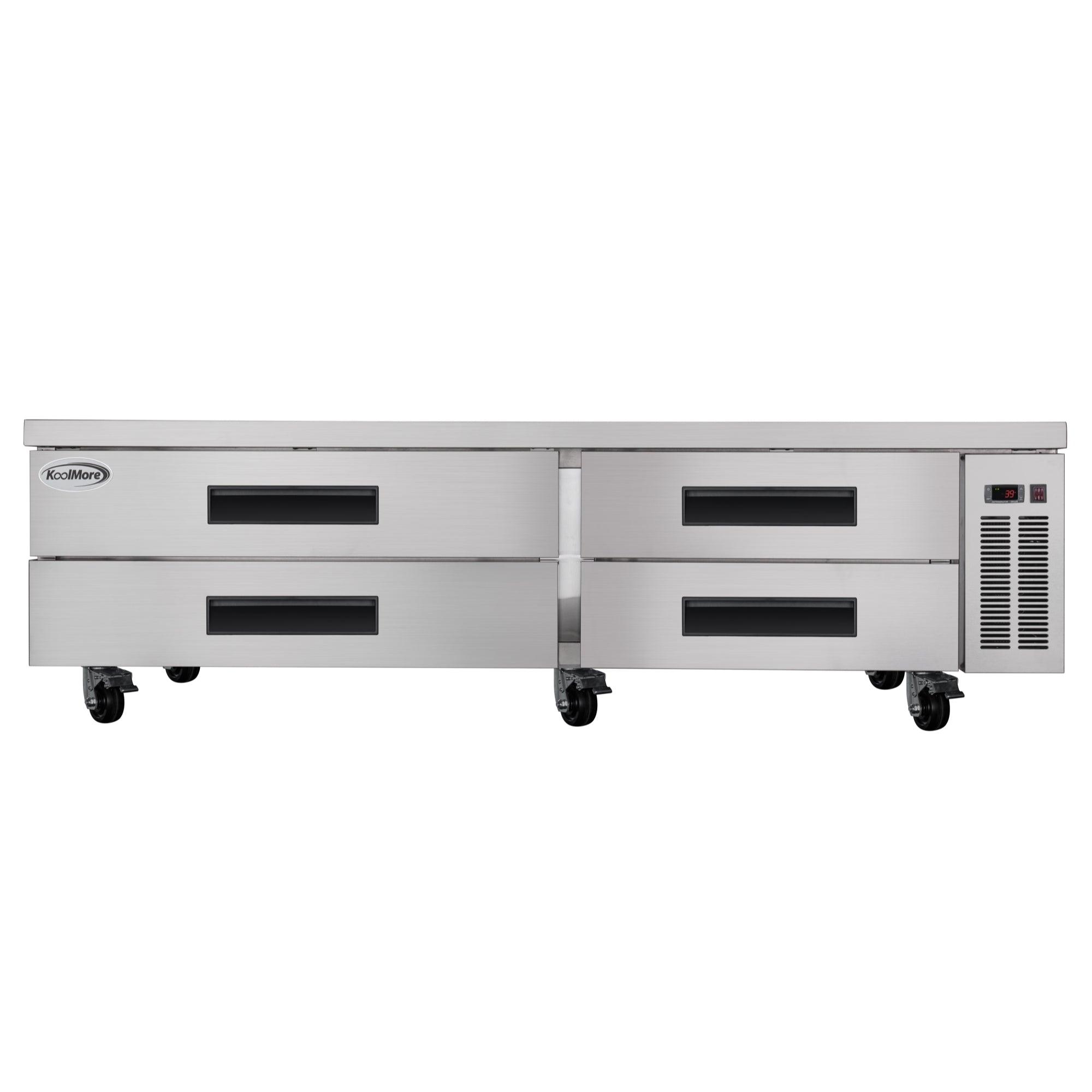 84 in. Commercial Chef Base Refrigerator Storage Cabinet for Cold Foods, Fresh Ingredients, and Condiments, Refrigerated Pull-Out Drawers, Rolling Caster Wheels, ETL Listed