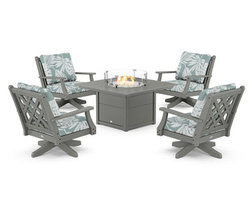 Wovendale 5-Piece Deep Seating Swivel Conversation Set with Fire Pit Table