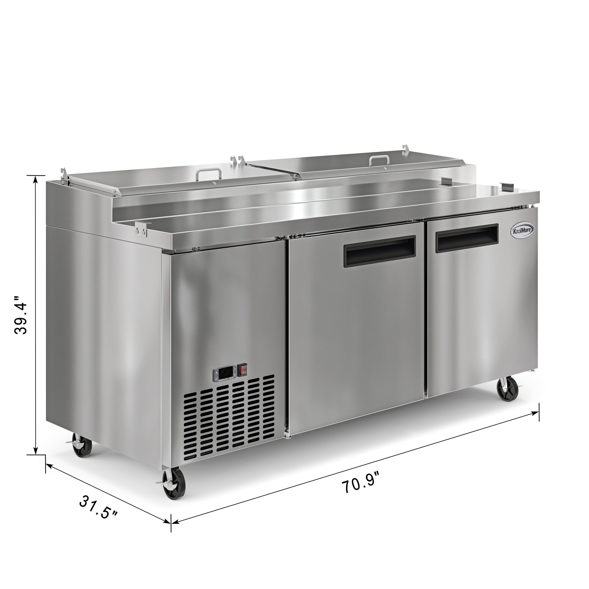 71 in. Two Door Commercial Pizza Prep Refrigerator in Stainless-Steel