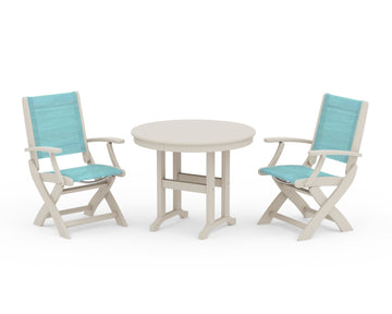 Coastal Folding Chair 3-Piece Round Dining Set