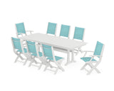 Coastal 9-Piece Folding Dining Chair Farmhouse Dining Set with Trestle Legs