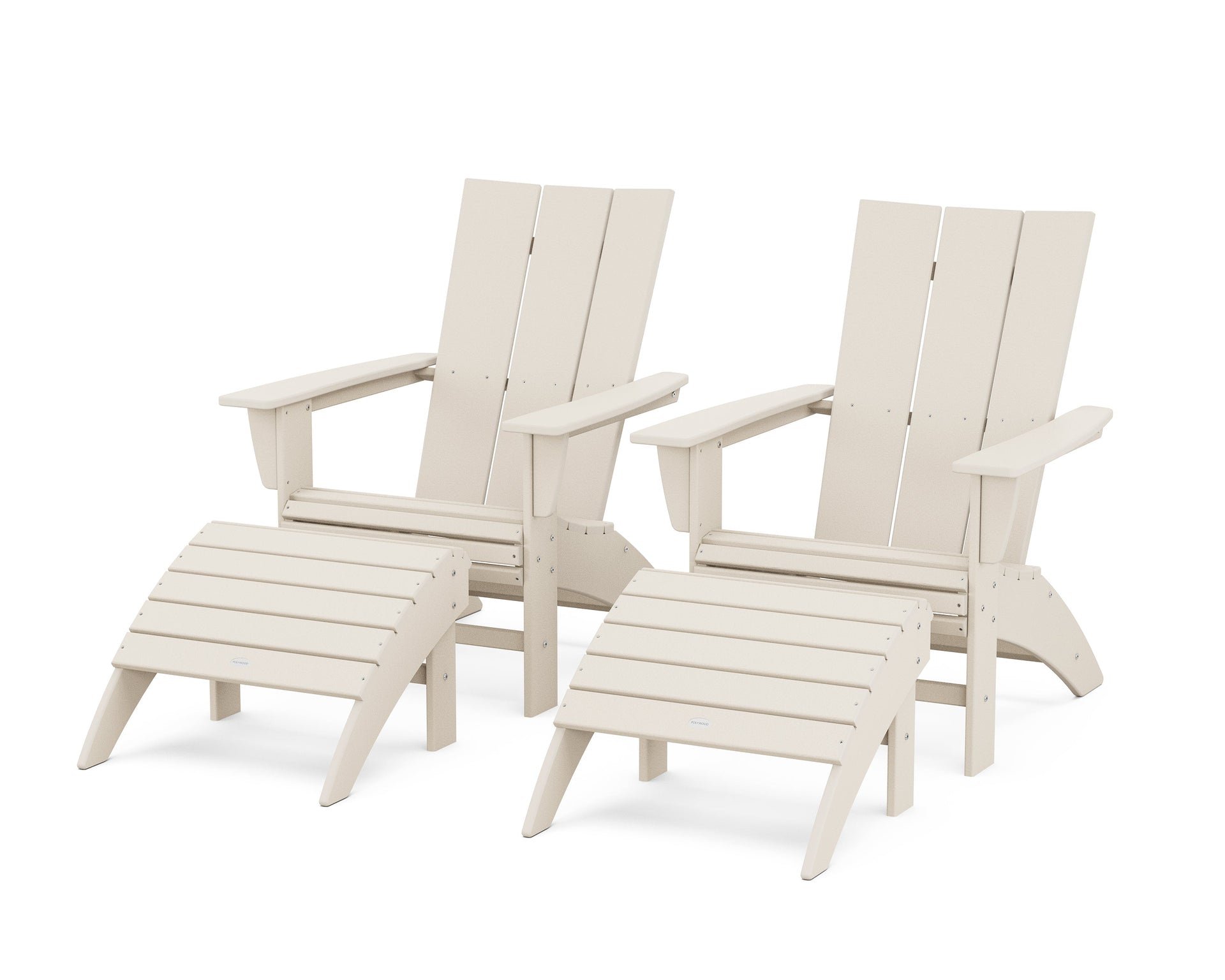 Modern Curveback Adirondack Chair 4-Piece Set with Ottomans