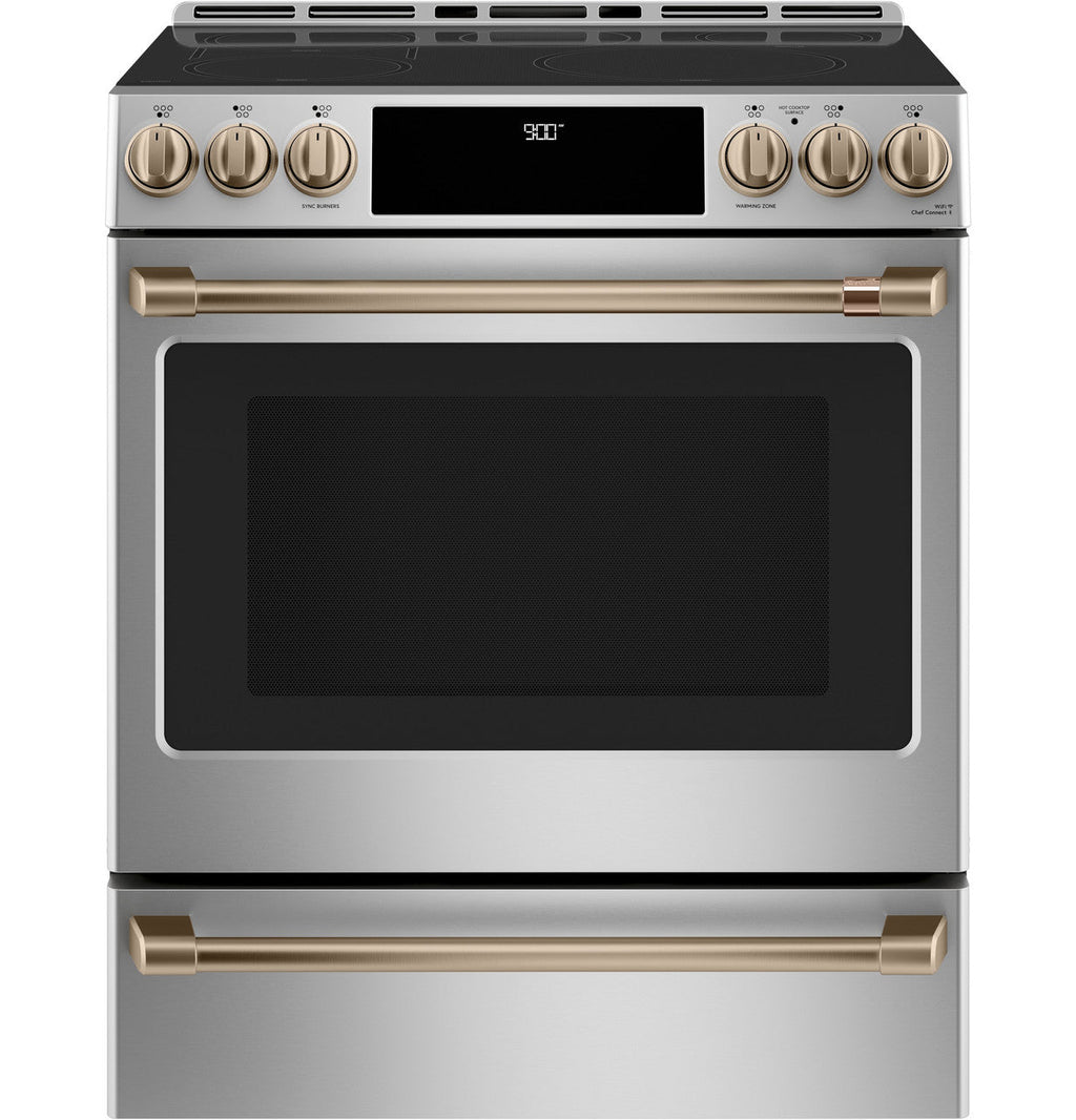 CAFÉ™ 30" Smart Slide-In, Front-Control, Induction and Convection Range with Warming Drawer