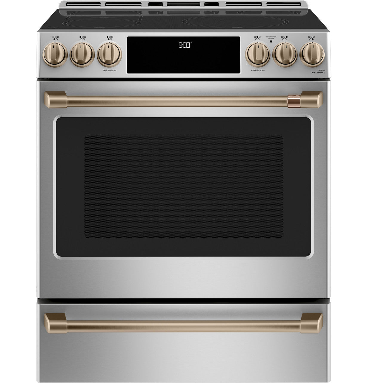CAFÉ™ 30" Smart Slide-In, Front-Control, Induction and Convection Range with Warming Drawer