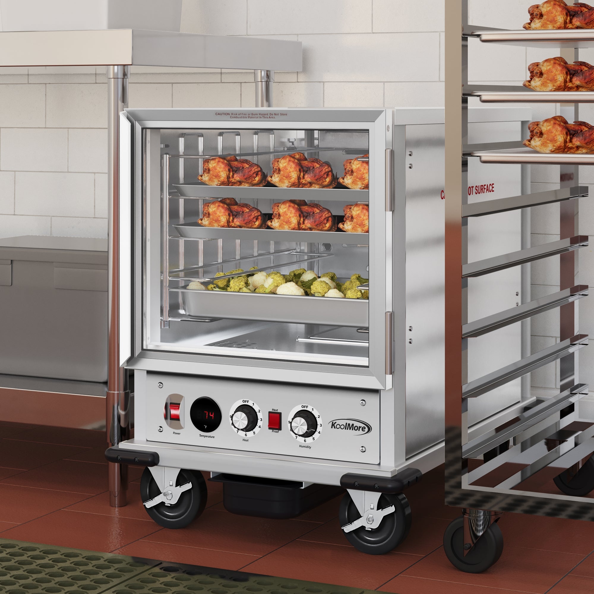 33 in. Commercial Half Size Non-Insulated 12-Pan Holding Cabinet with Wire Racks and Solid Dutch Doors in Silver