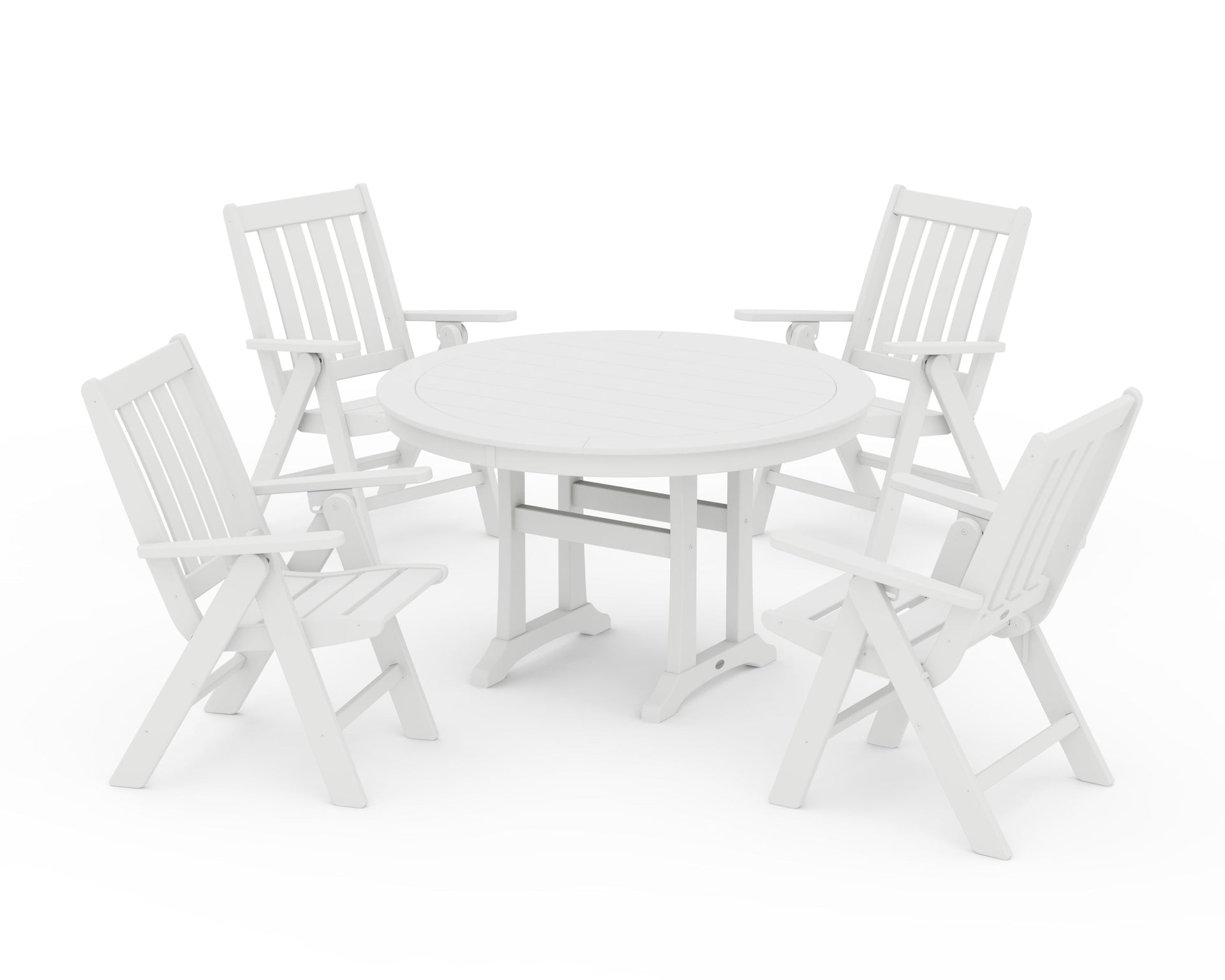 Vineyard Folding Chair 5-Piece Round Dining Set with Trestle Legs