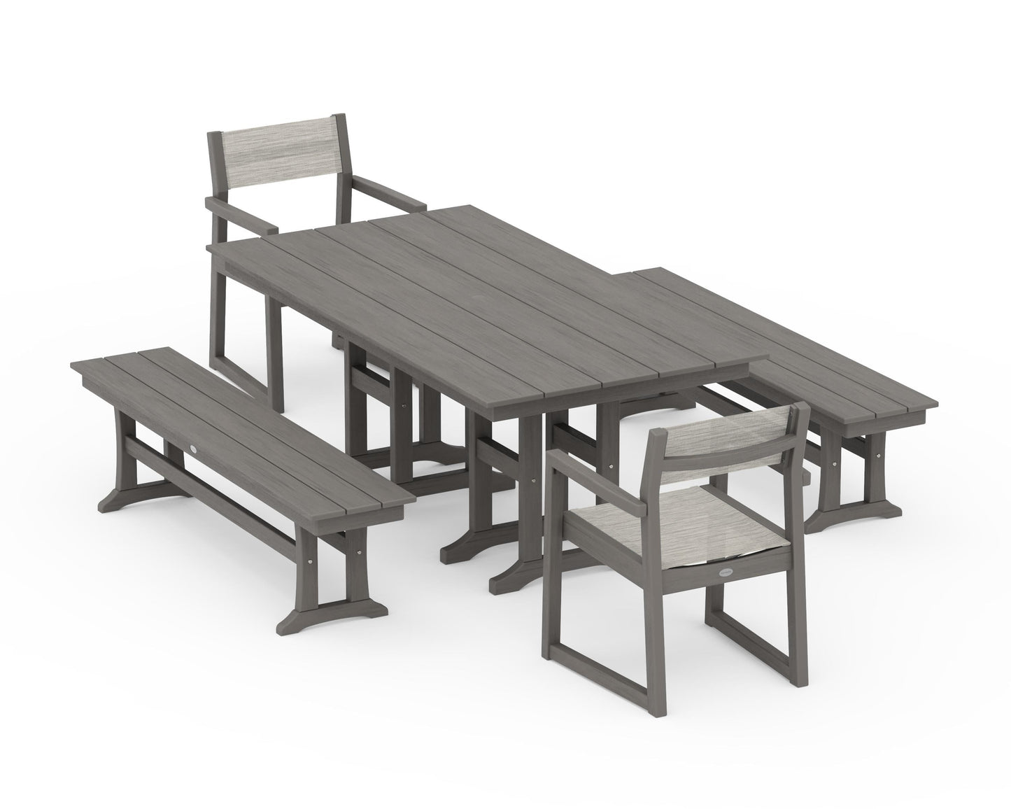 EDGE Sling Arm Chair 5-Piece Farmhouse Dining Set with Benches