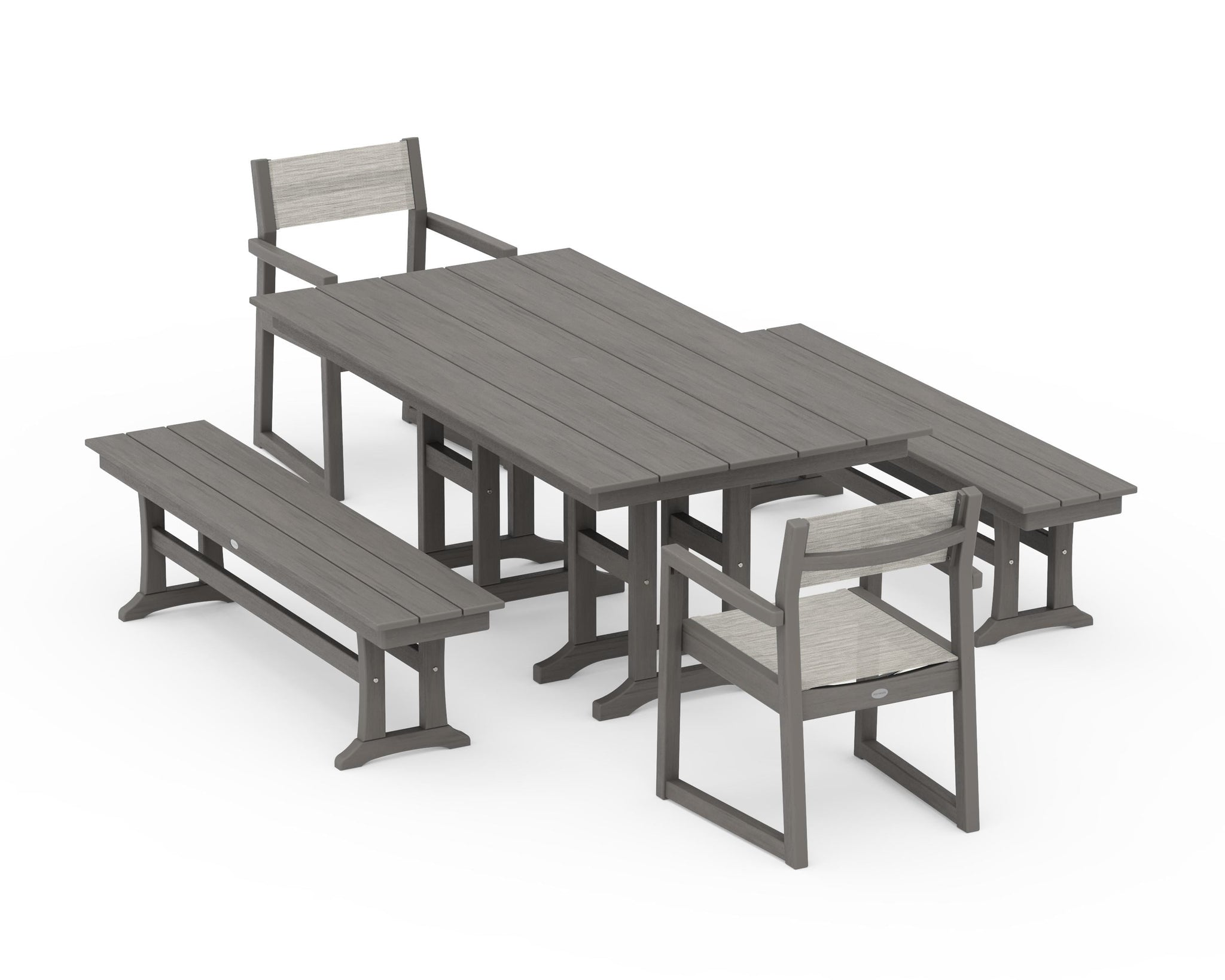 EDGE Sling Arm Chair 5-Piece Farmhouse Dining Set with Benches