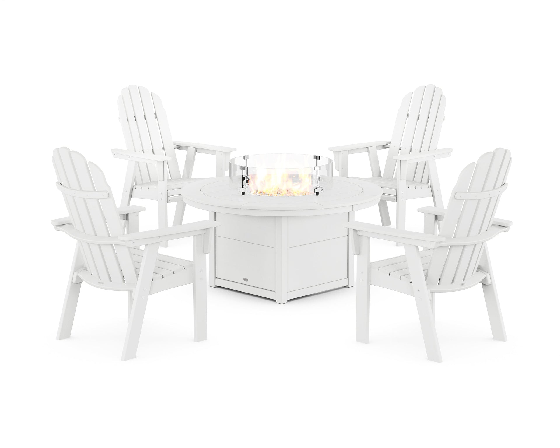Vineyard 4-Piece Curveback Upright Adirondack Conversation Set with Fire Pit Table