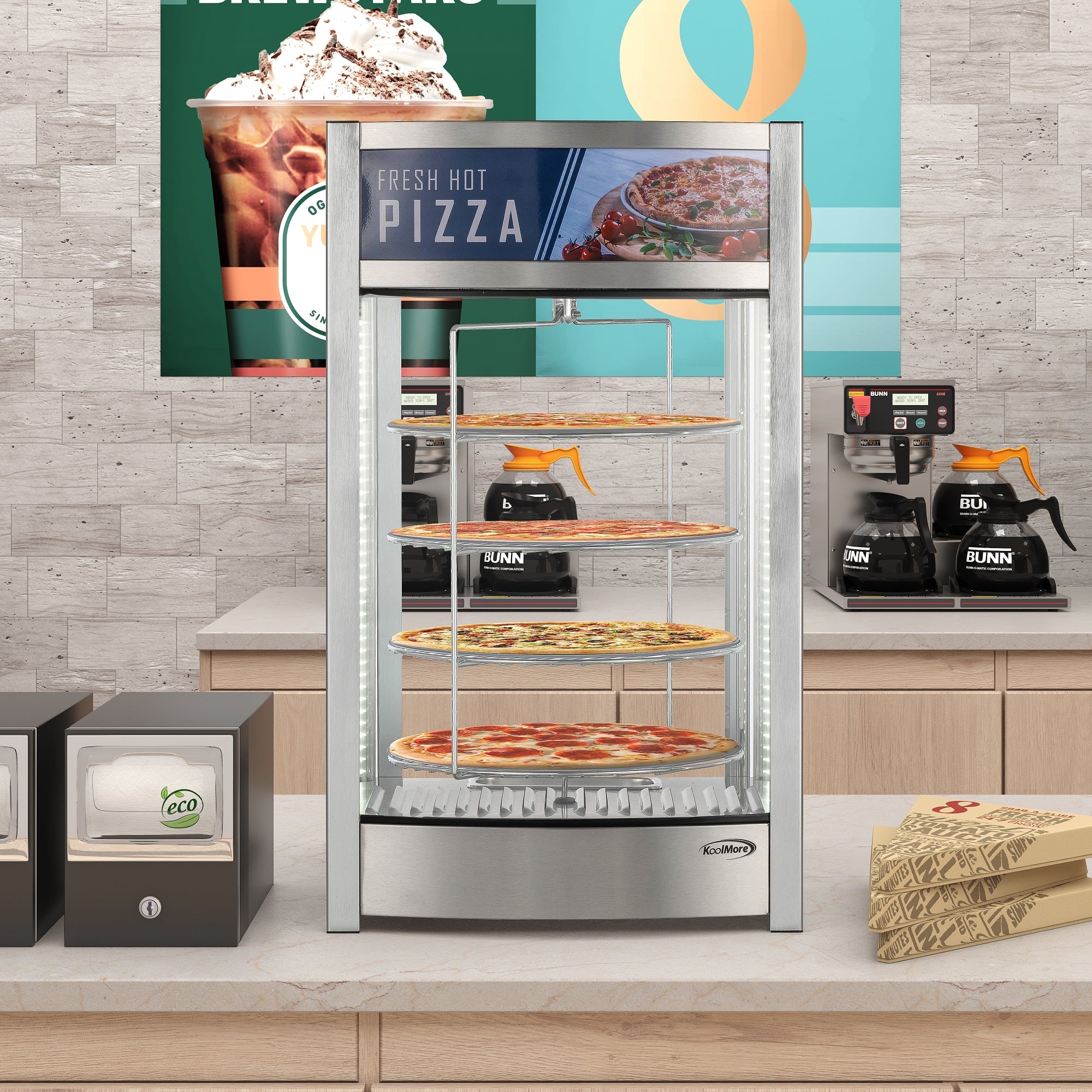 18 in. Commercial Pizza Display Warmer for 12 in. Pies with 4 Rotating Racks in Stainless-Steel
