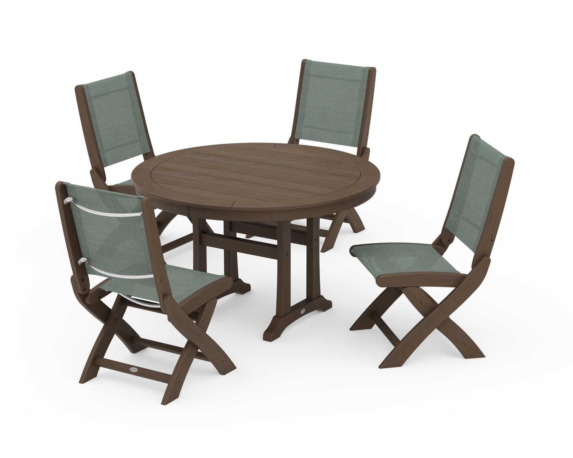 Coastal Folding Side Chair 5-Piece Round Dining Set With Trestle Legs