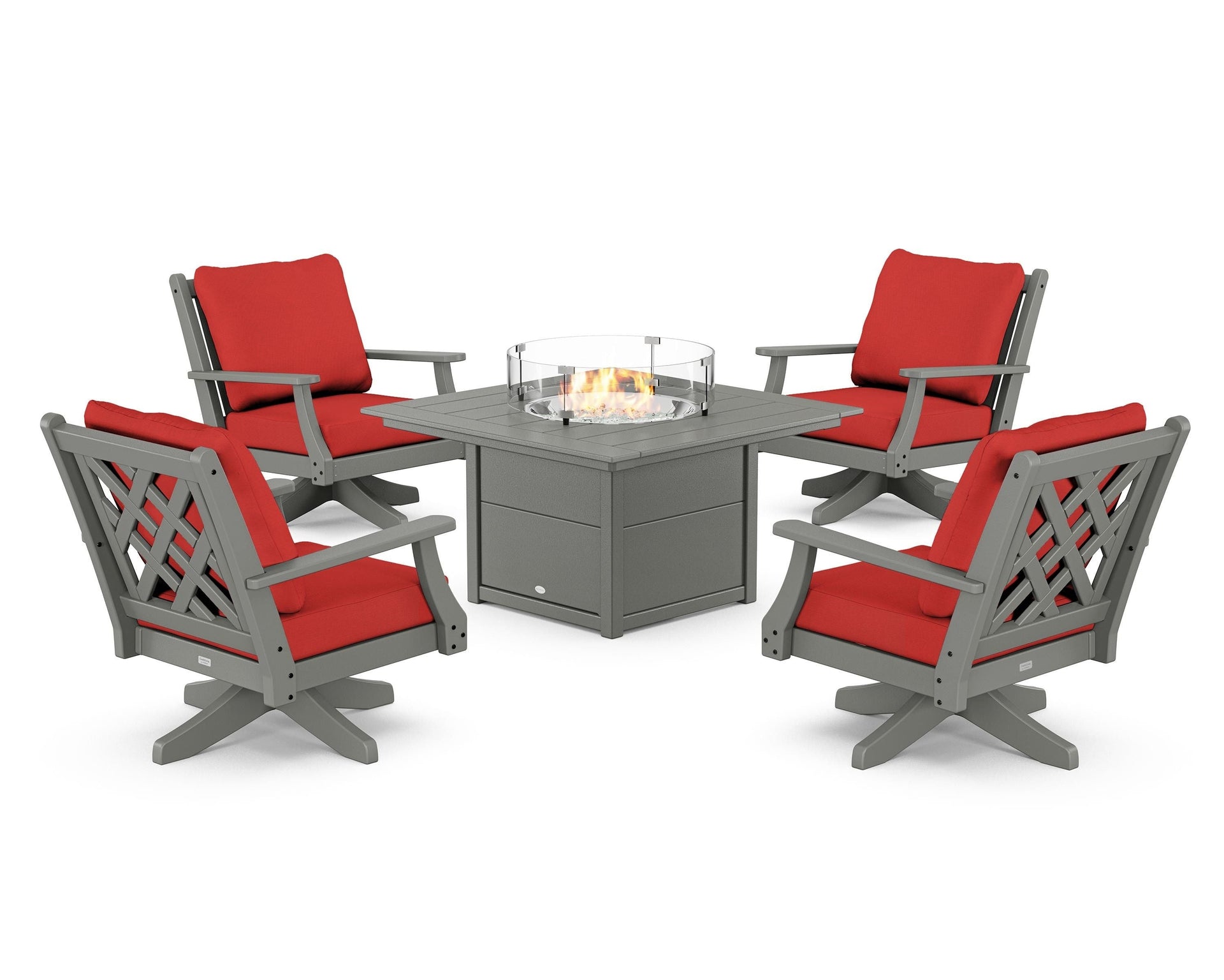 Wovendale 5-Piece Deep Seating Swivel Conversation Set with Fire Pit Table