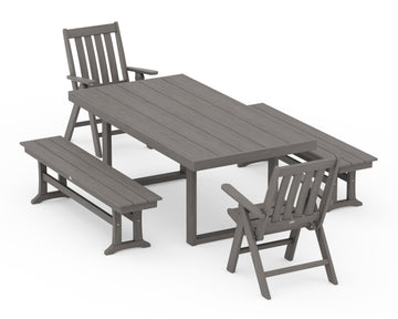 Vineyard Folding Chair 5-Piece Dining Set with Benches