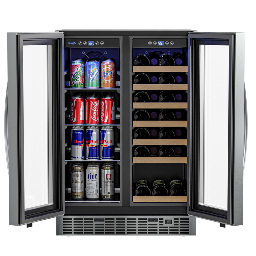 24 in. Dual Zone, Full Glass Door, 21-Bottle/60-Can Wine and Beverage Cooler, Freestanding or Built-in Unit, 4 cu ft.