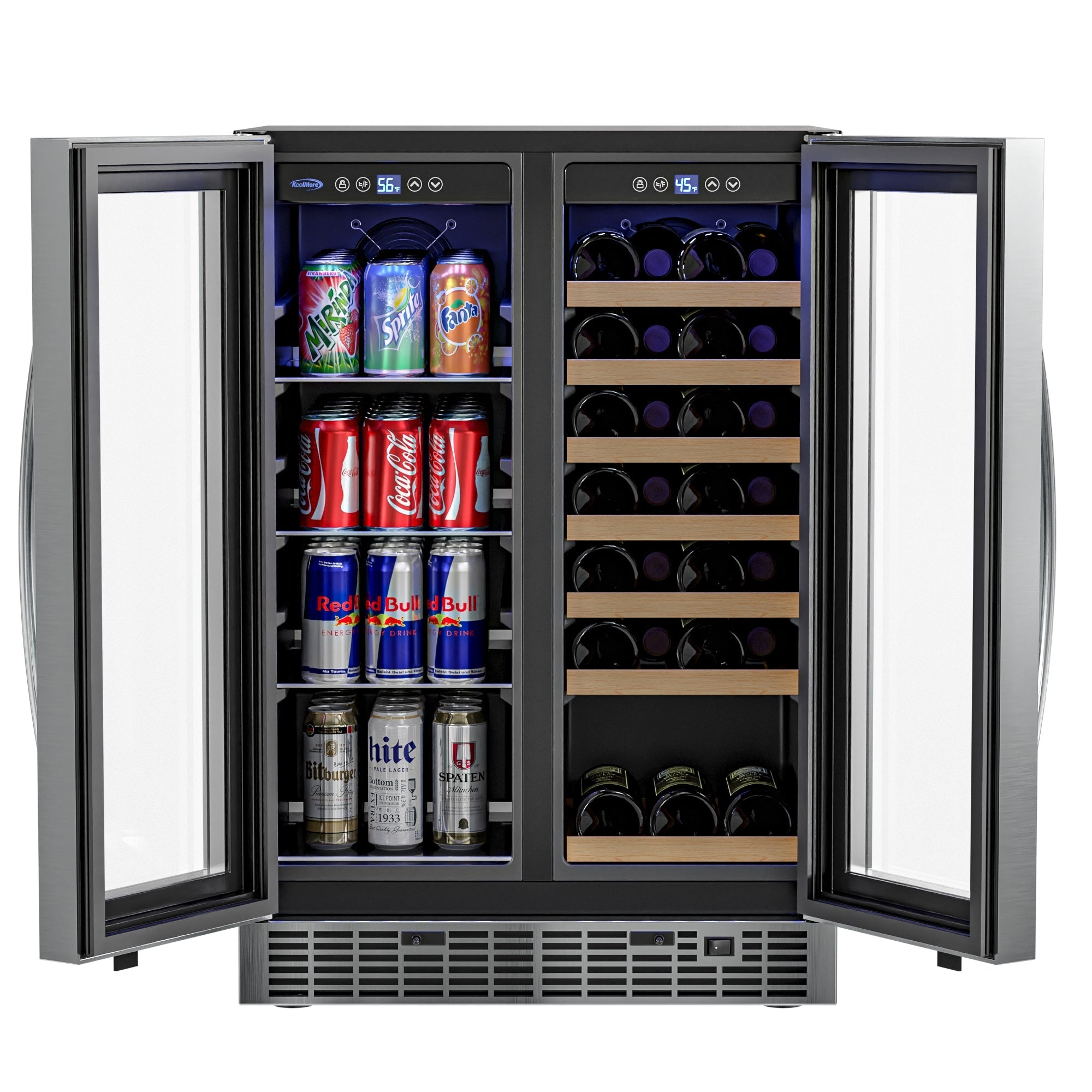 24 in. Dual Zone, Full Glass Door, 21-Bottle/60-Can Wine and Beverage Cooler, Freestanding or Built-in Unit, 4 cu ft.