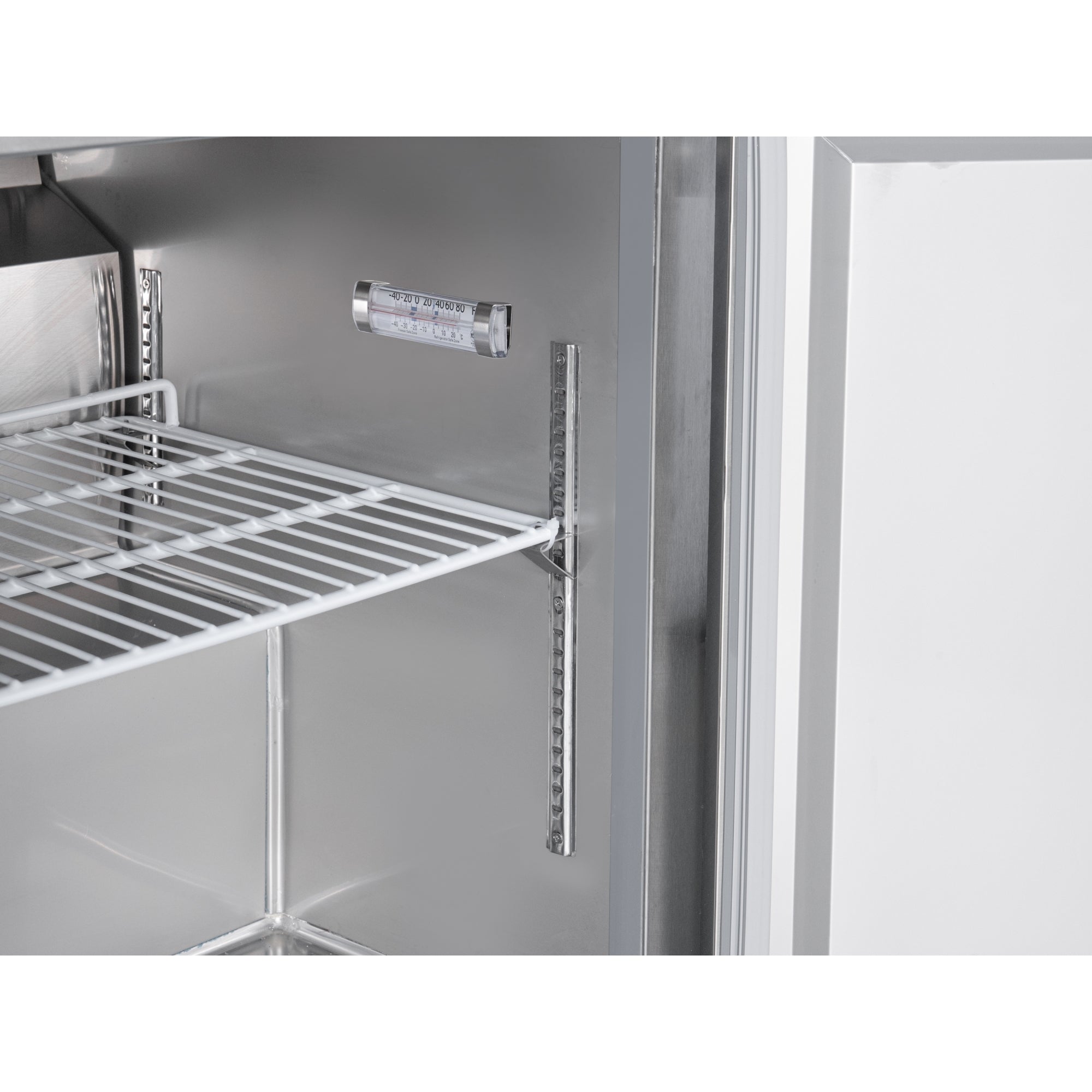 48 in. Two-Door Commercial Undercounter Freezer in Stainless Steel with Casters, ETL Listed