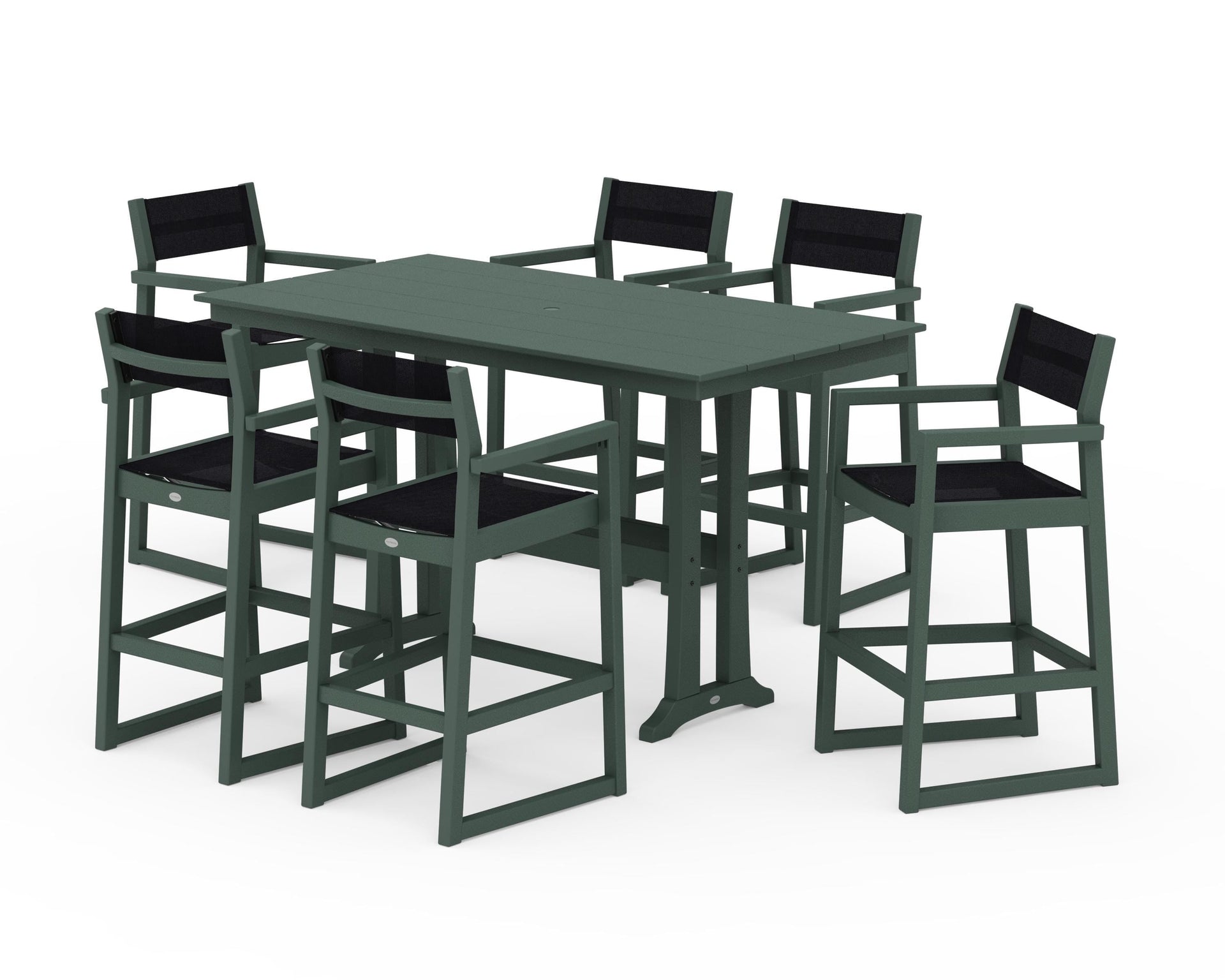 EDGE Sling Arm Chair 7-Piece Farmhouse Bar Set with Trestle Legs