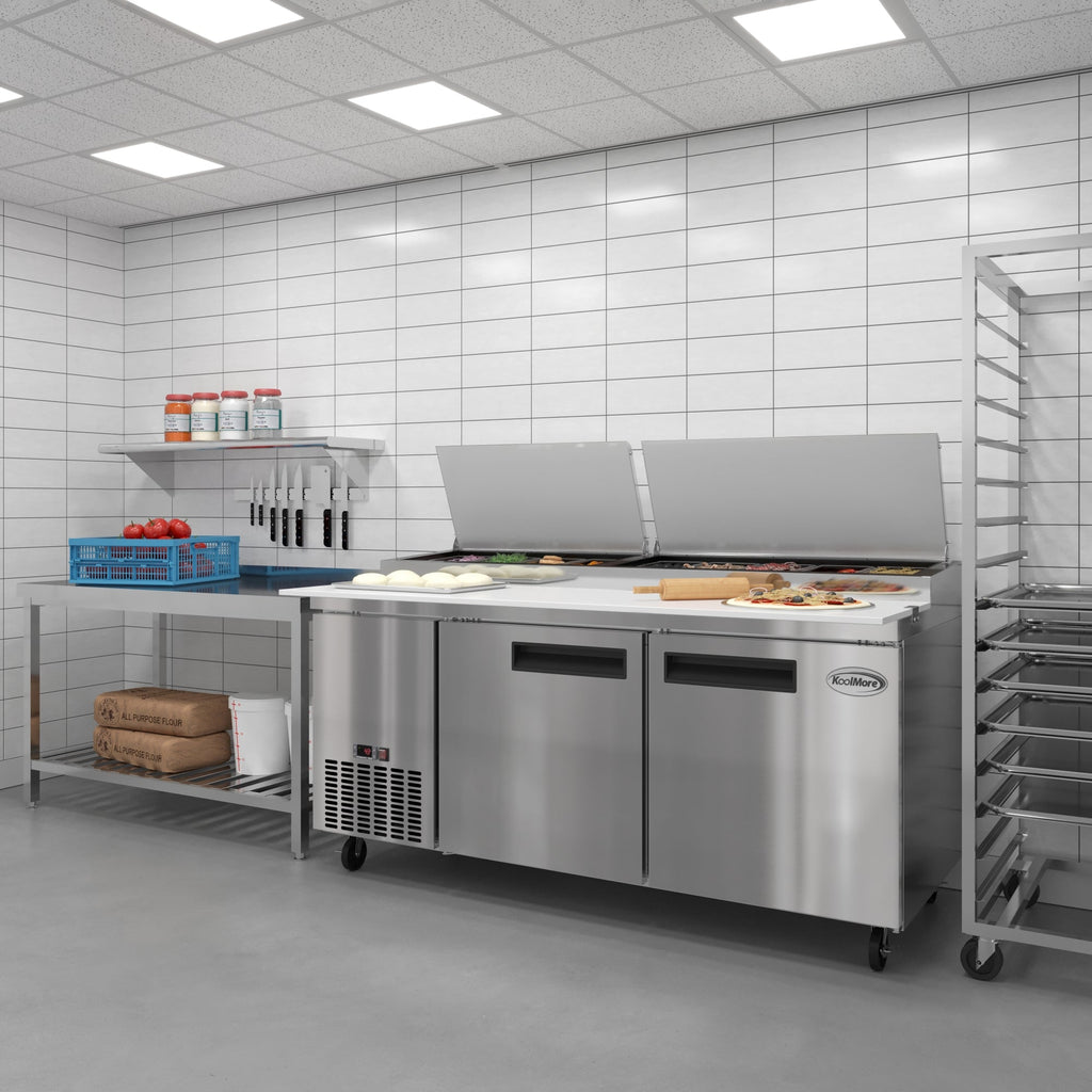 71 in. Two Door Commercial Pizza Prep Refrigerator in Stainless-Steel