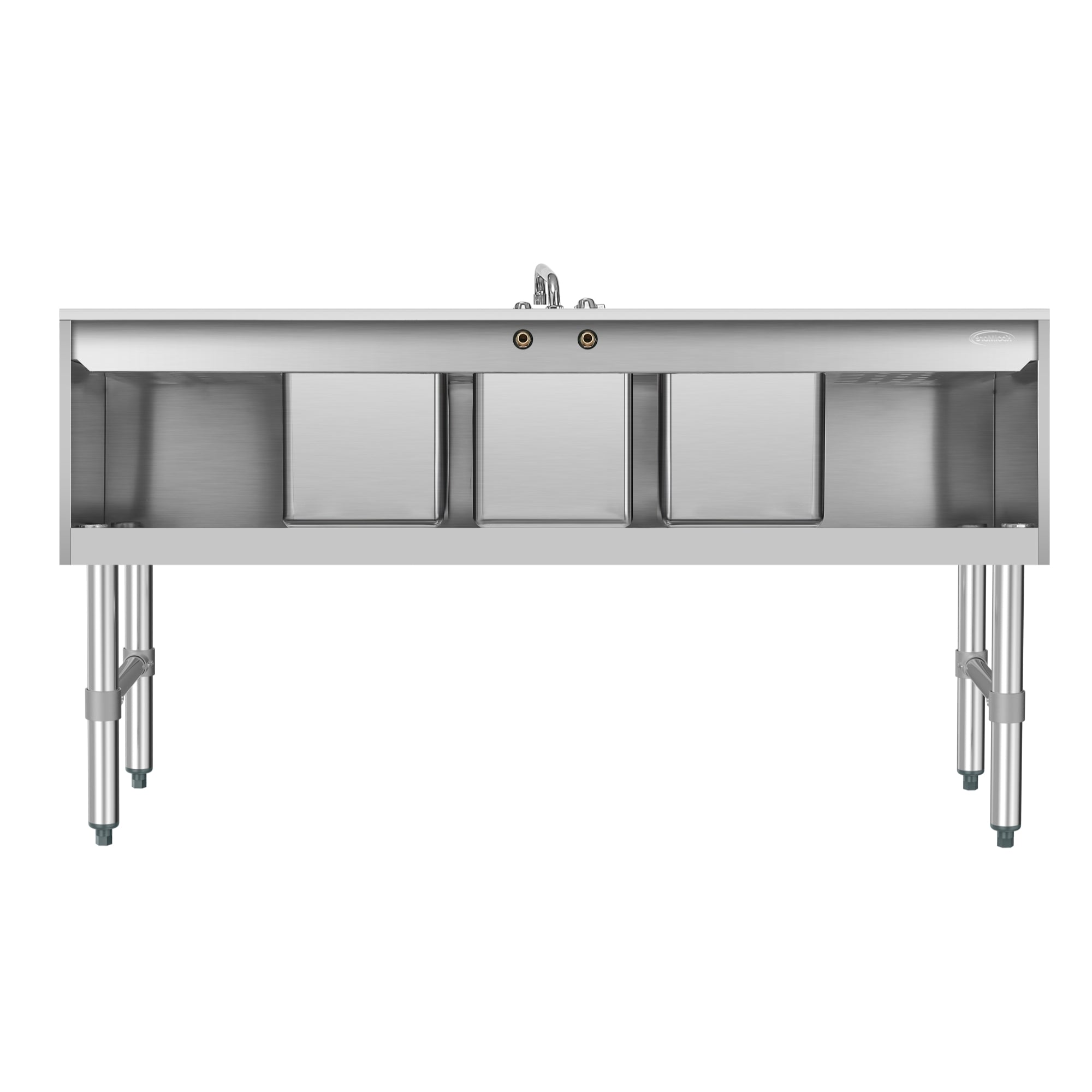60 in. Three-Compartment Commercial Bar-Sink with 3 in. Backsplash, Dual Drainboards with Low Lead Faucet, NSF Certified in Stainless-Steel