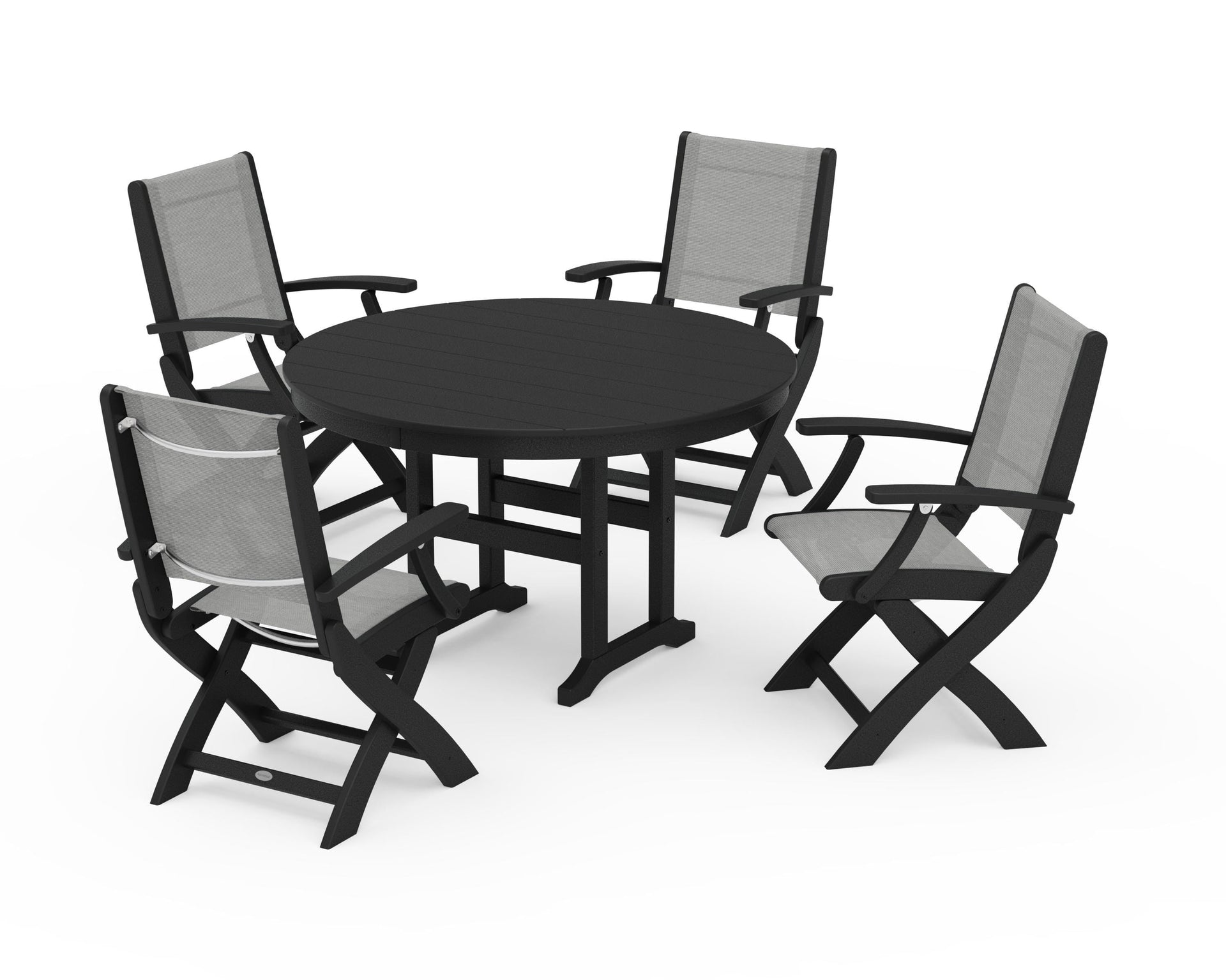 Coastal Folding Chair 5-Piece Round Dining Set