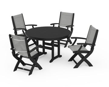 Coastal Folding Chair 5-Piece Round Dining Set