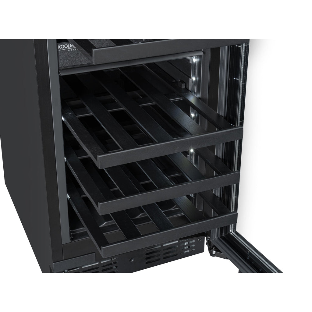 KoolMore Reserve 15 in. Under-Counter Panel Ready Dual Zone Built-in Wine Cooler with Black Shelves and 23 Bottle Capacity in Black