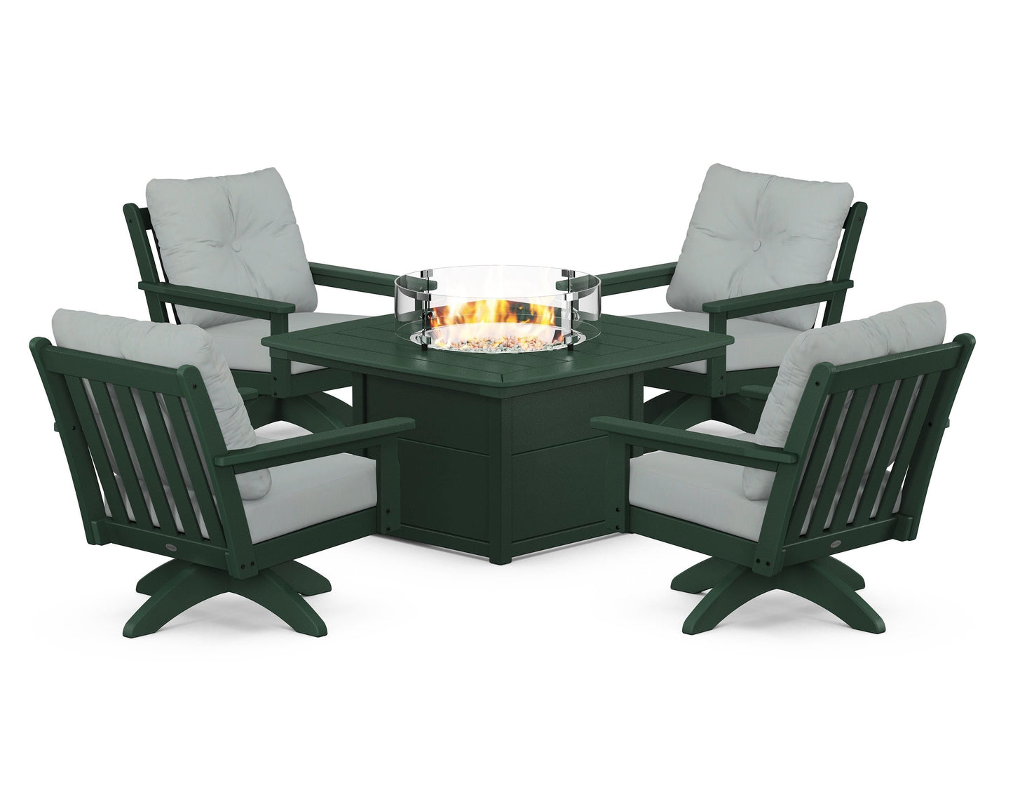 Vineyard 5-Piece Deep Seating Swivel Conversation Set with Fire Pit Table