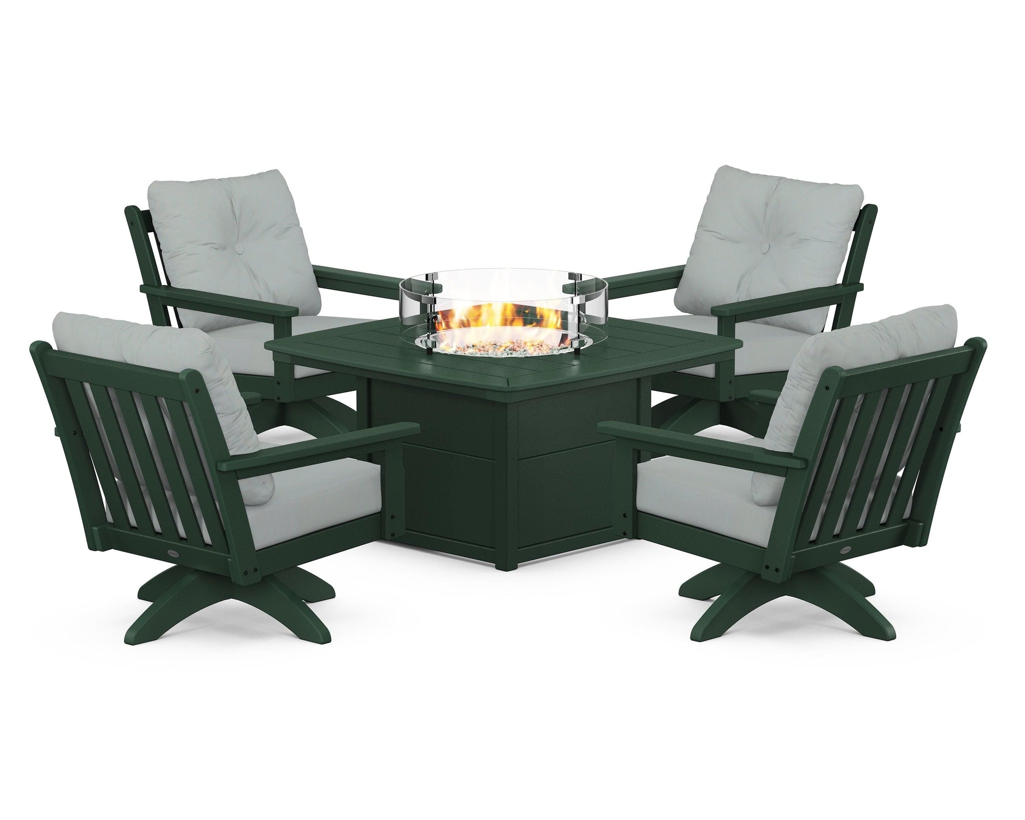 Vineyard 5-Piece Deep Seating Swivel Conversation Set with Fire Pit Table