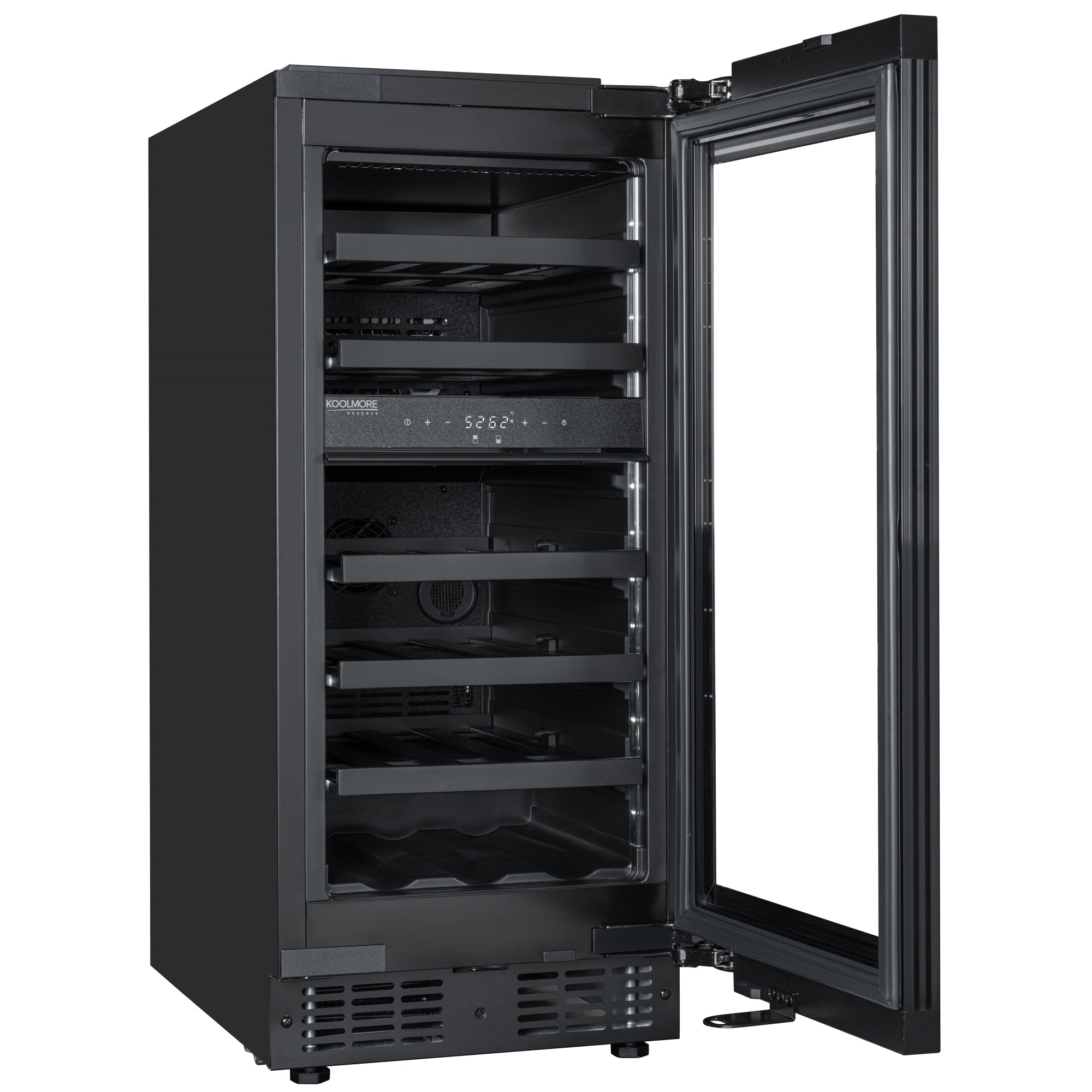 KoolMore Reserve 15 in. Under-Counter Panel Ready Dual Zone Built-in Wine Cooler with Black Shelves and 23 Bottle Capacity in Black