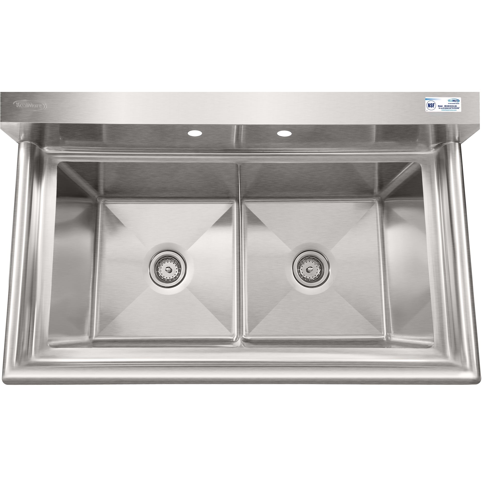 42 in. 18-Gauge 2-Compartment Commercial Sink with Backsplash, Bowl Dimensions 18"x18"x14" in Stainless-Steel
