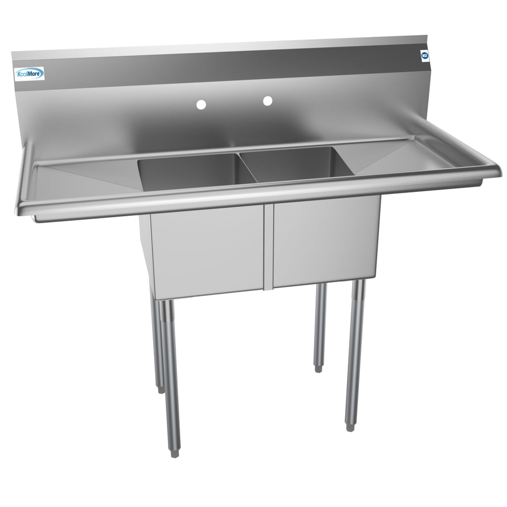 48 in. Two Compartment Stainless Steel Commercial Sink with 2 Drainboards, Bowl Size 12"x 16"x 10"