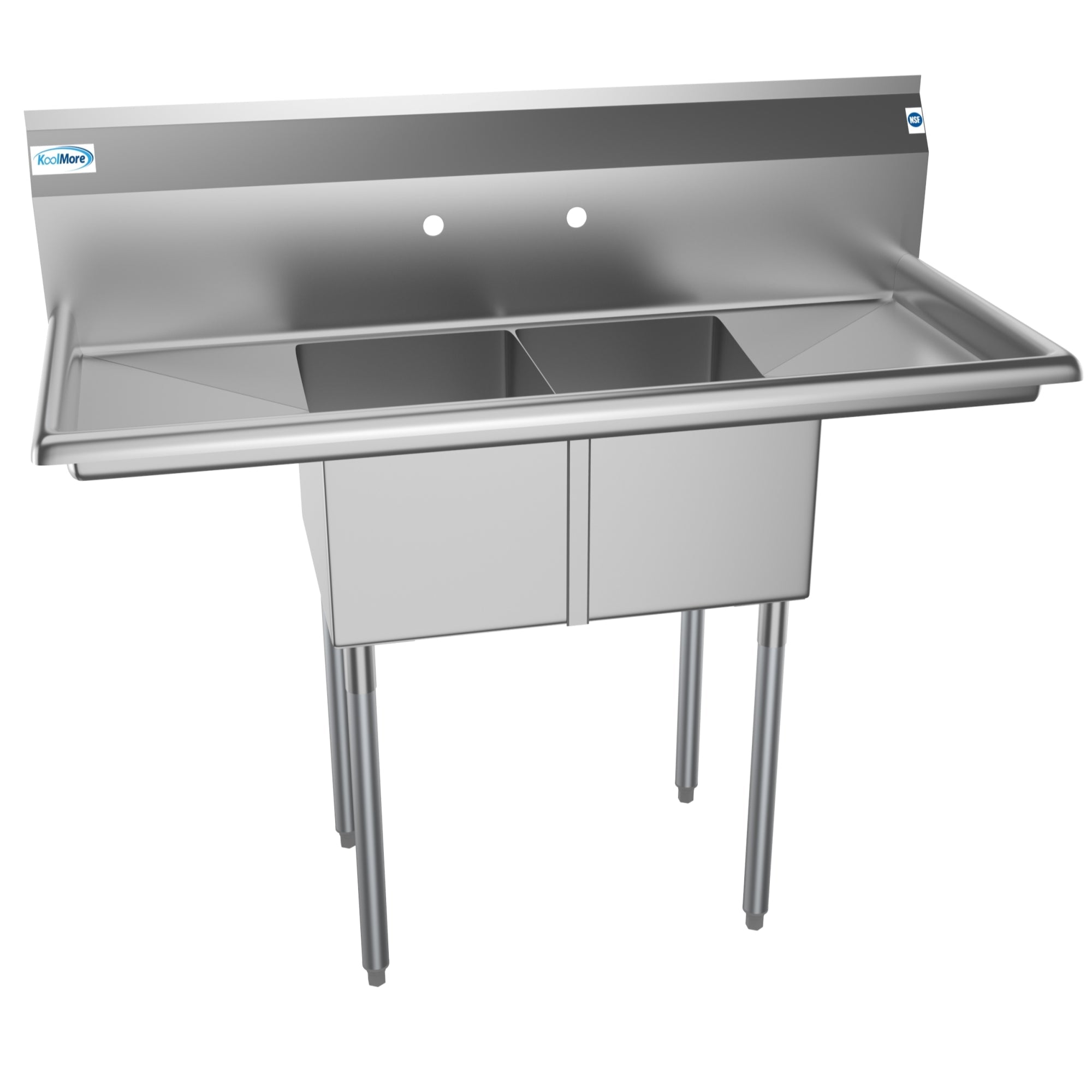 48 in. Two Compartment Stainless Steel Commercial Sink with 2 Drainboards, Bowl Size 12"x 16"x 10"
