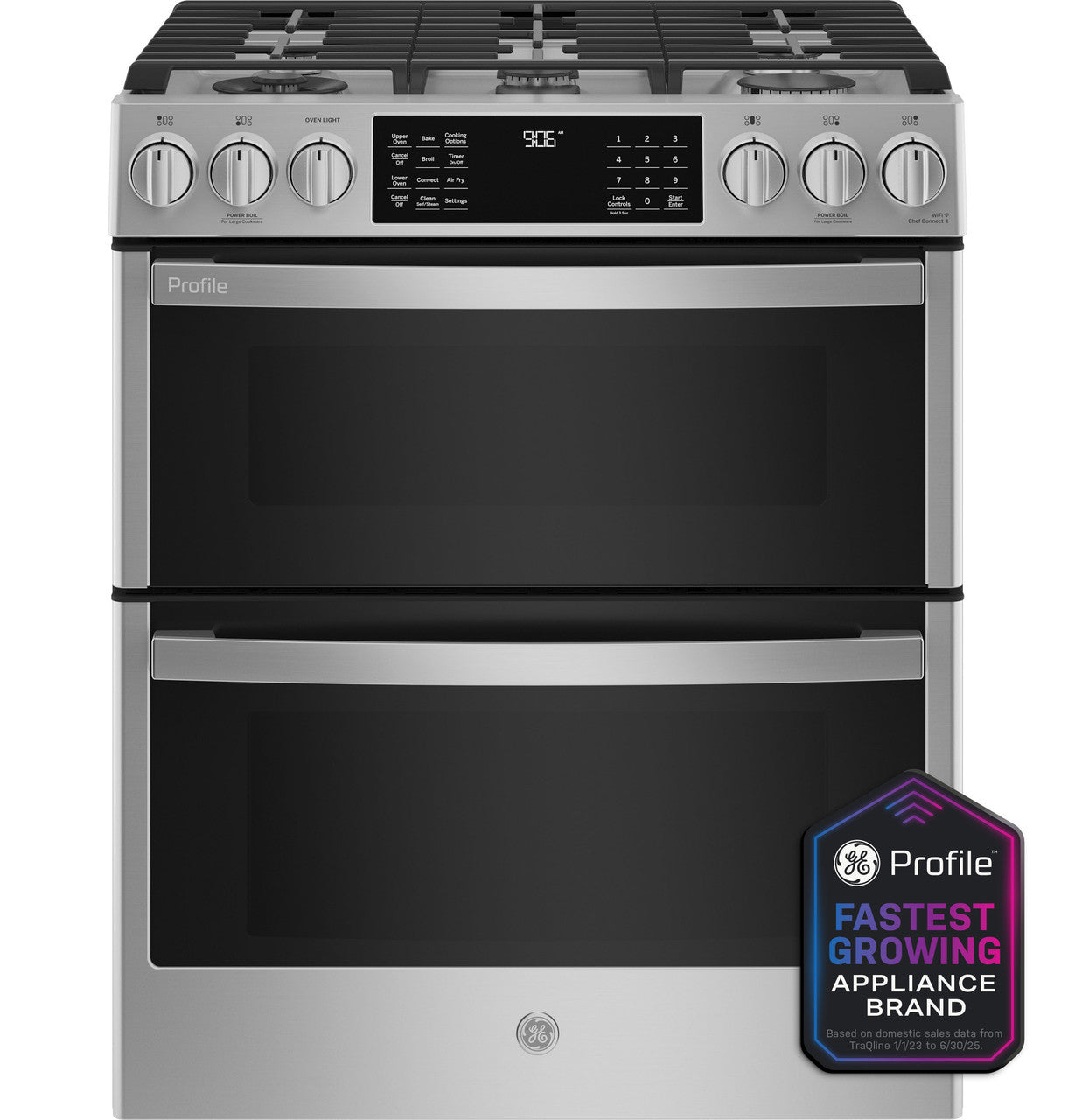 GE Profile™ 30" Smart Slide-In Front-Control Gas Double Oven Convection Fingerprint Resistant Range