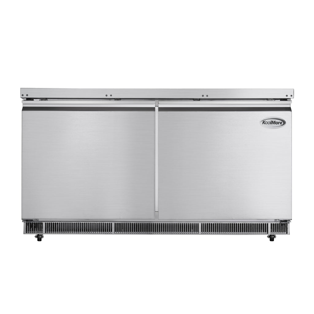 60 in. Commercial Refrigerated Prep Station Cold Table, Stainless-Steel Refrigerator with 12-Pan (Not Included) Capacity with Cover and Two Adjustable Shelves, ETL Listed
