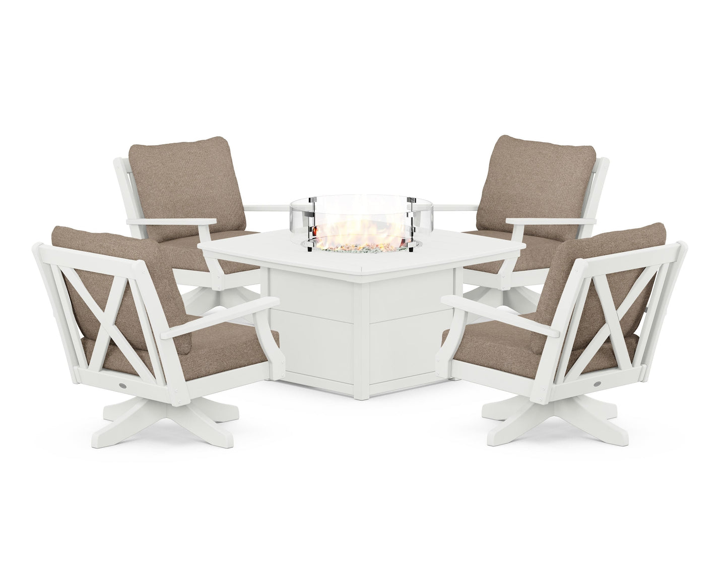 Braxton 5-Piece Deep Seating Swivel Conversation Set with Fire Pit Table