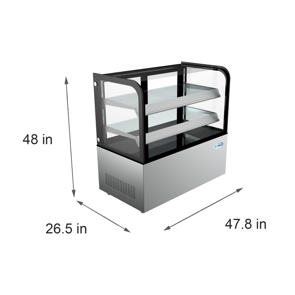 48 in. Refrigerated Bakery Display Case, Stainless Steel Frame, Curved Glass Front, 13 cu. ft. - Wrap