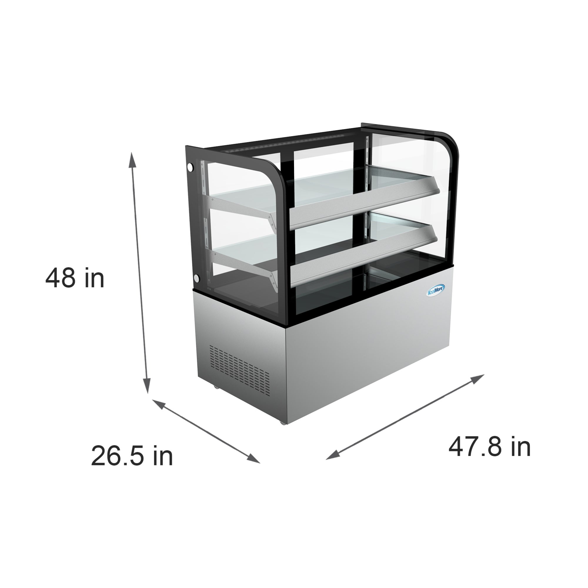 48 in. Refrigerated Bakery Display Case, Stainless Steel Frame, Curved Glass Front, 13 cu. ft. - Wrap